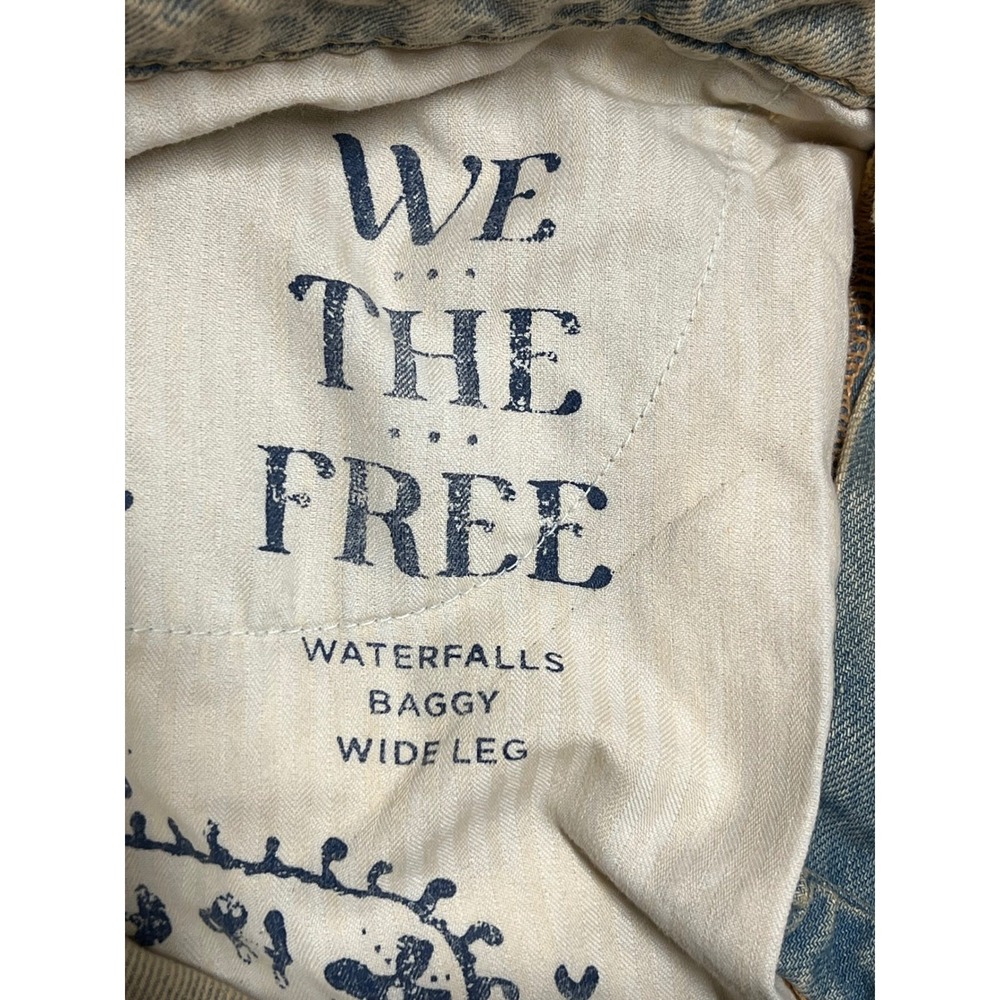 We The Free Waterfalls Baggy Wide Leg Jeans Womens 27 S Blue Sand Cinch Back - Picture 9 of 10
